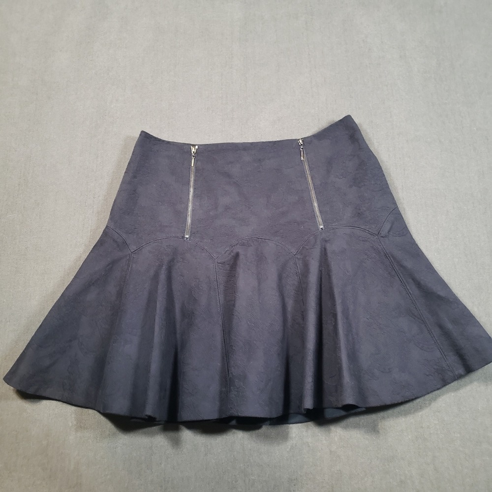 Rebecca Taylor Jacquard Flared Mini Skirt Womens 6‎ Black Zip Accent Drop Waist